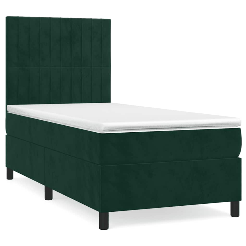 vidaXL Pat box spring cu saltea, verde închis, 80x200 cm, catifea