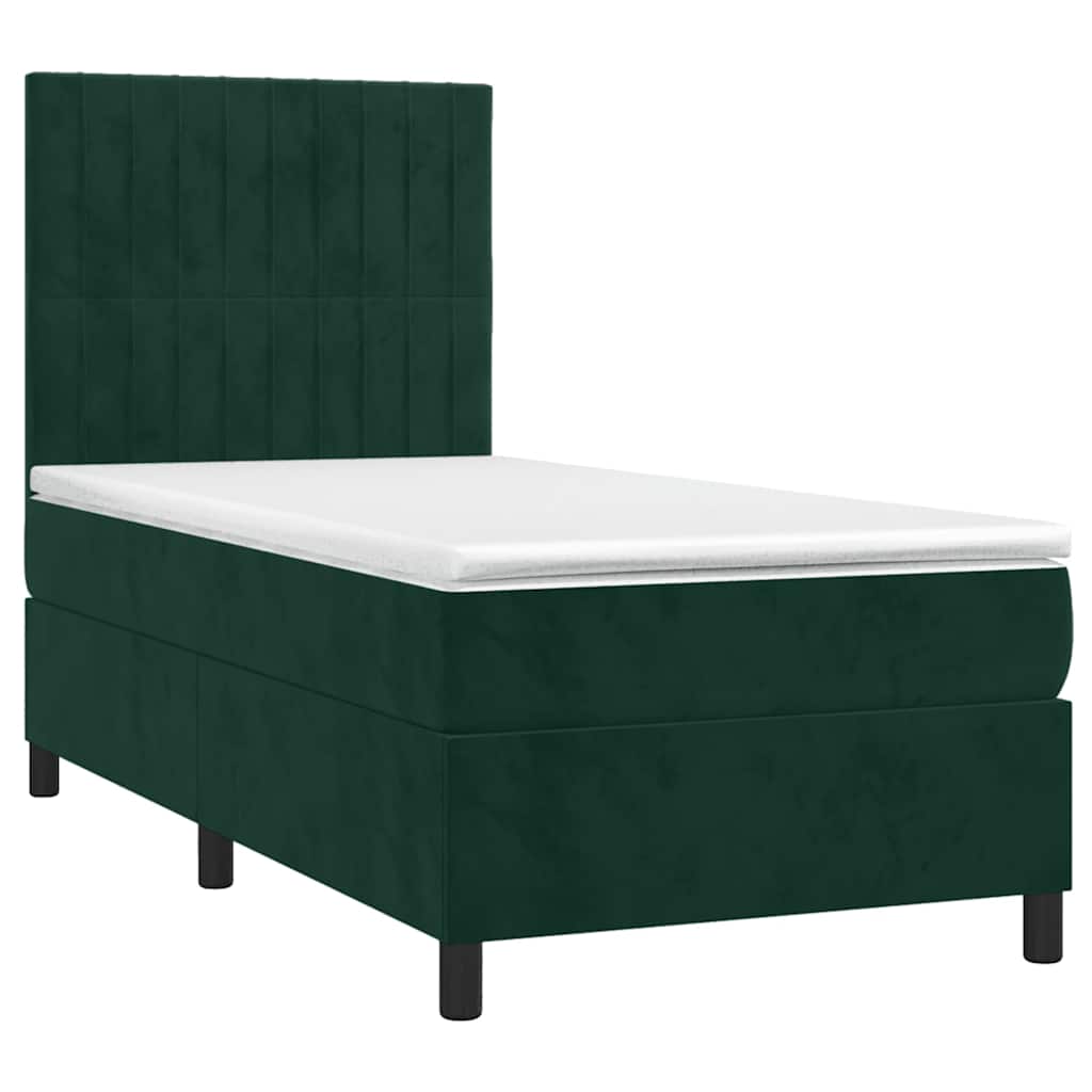 Thumbnail - vidaXL Boxspringbett mit Matratze Dunkelgrün 90x190 cm Samt