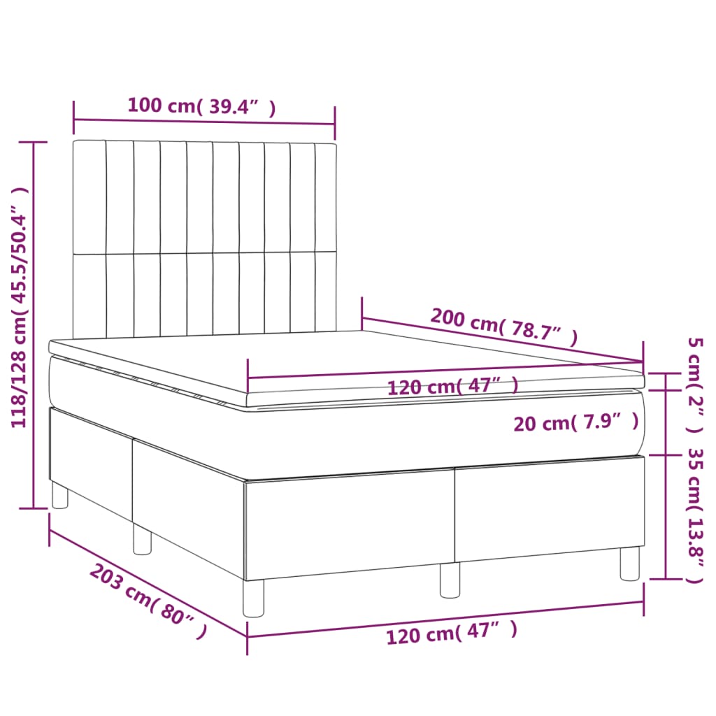 Box spring postel s matrací světle šedá 120 x 200 cm samet