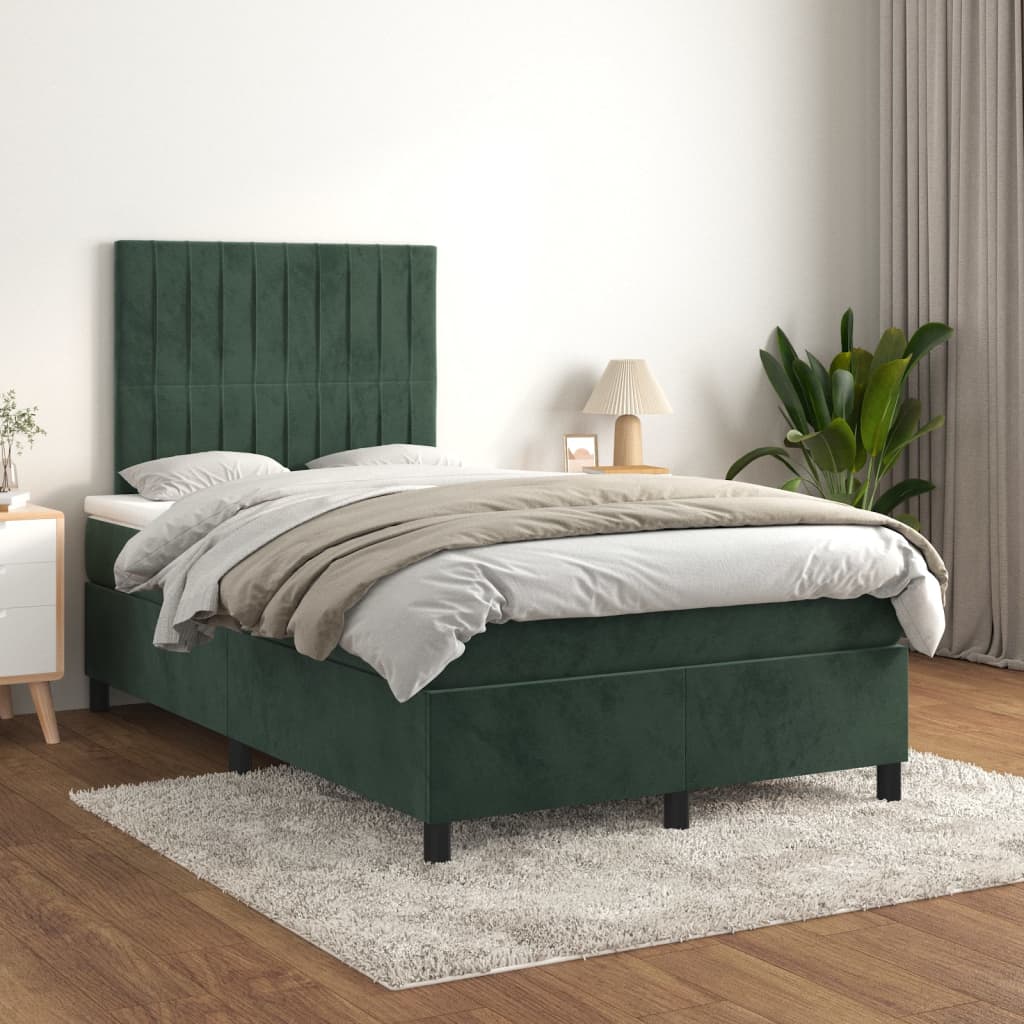 vidaXL Pat box spring cu saltea, verde închis, 120x200 cm, catifea