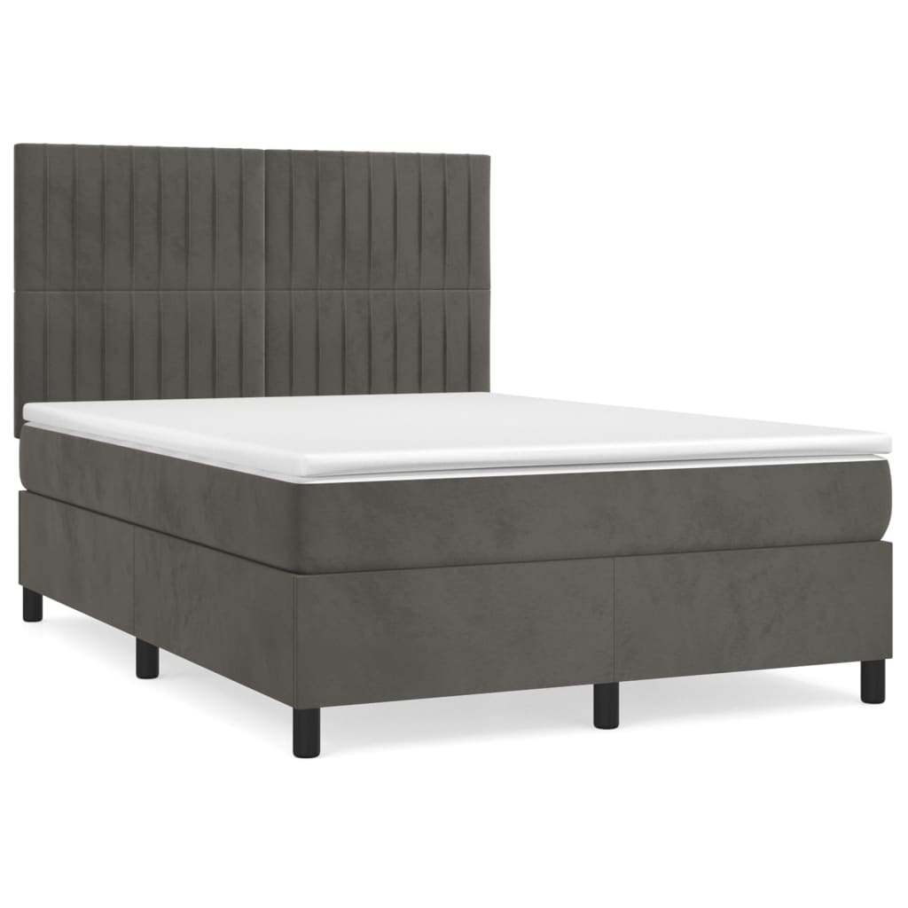 vidaXL Box spring posteljni z vzmetnico temno siv 140x190 cm žamet