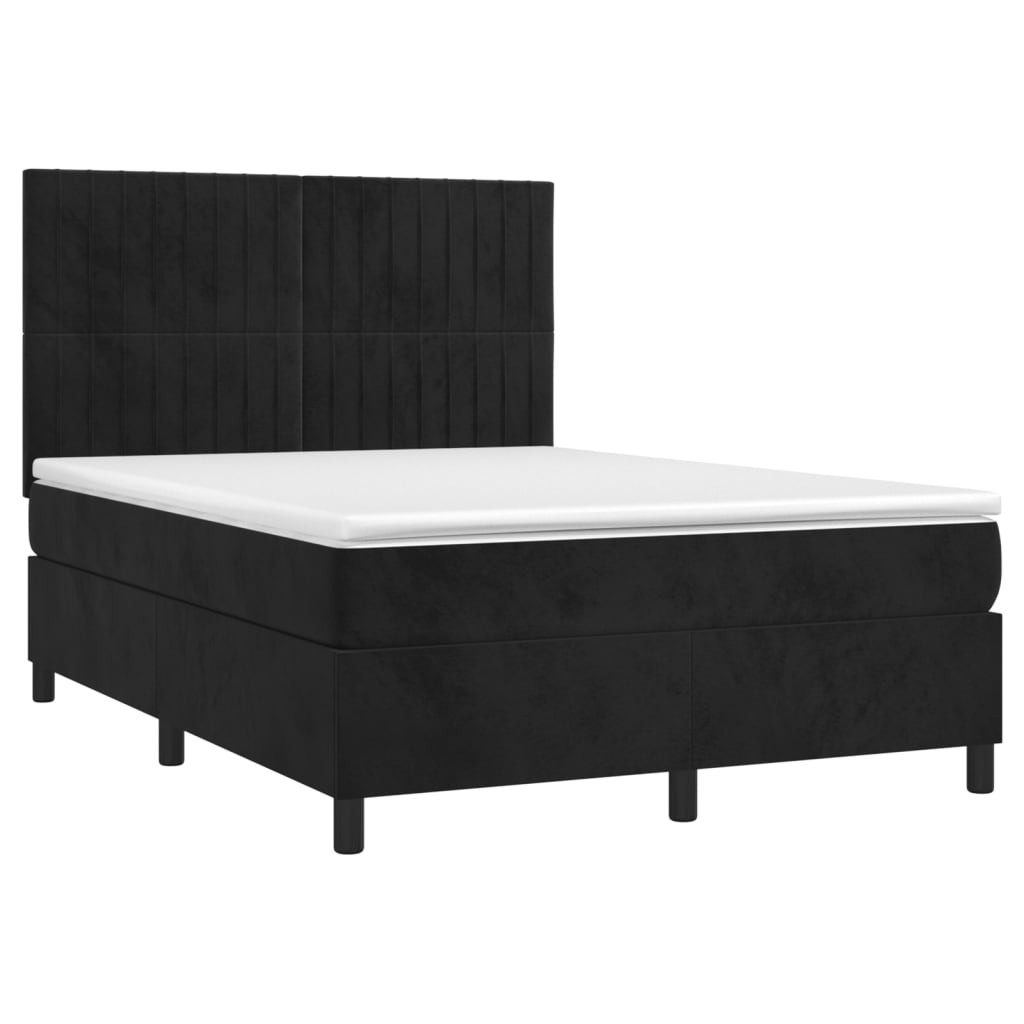 Pat box spring cu saltea, negru, 140x190 cm, catifea