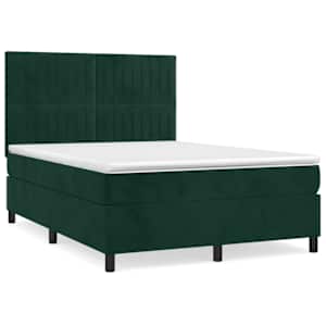 Box spring postelja z vzmetnico temno zelen 140x190 cm žamet - slika 2