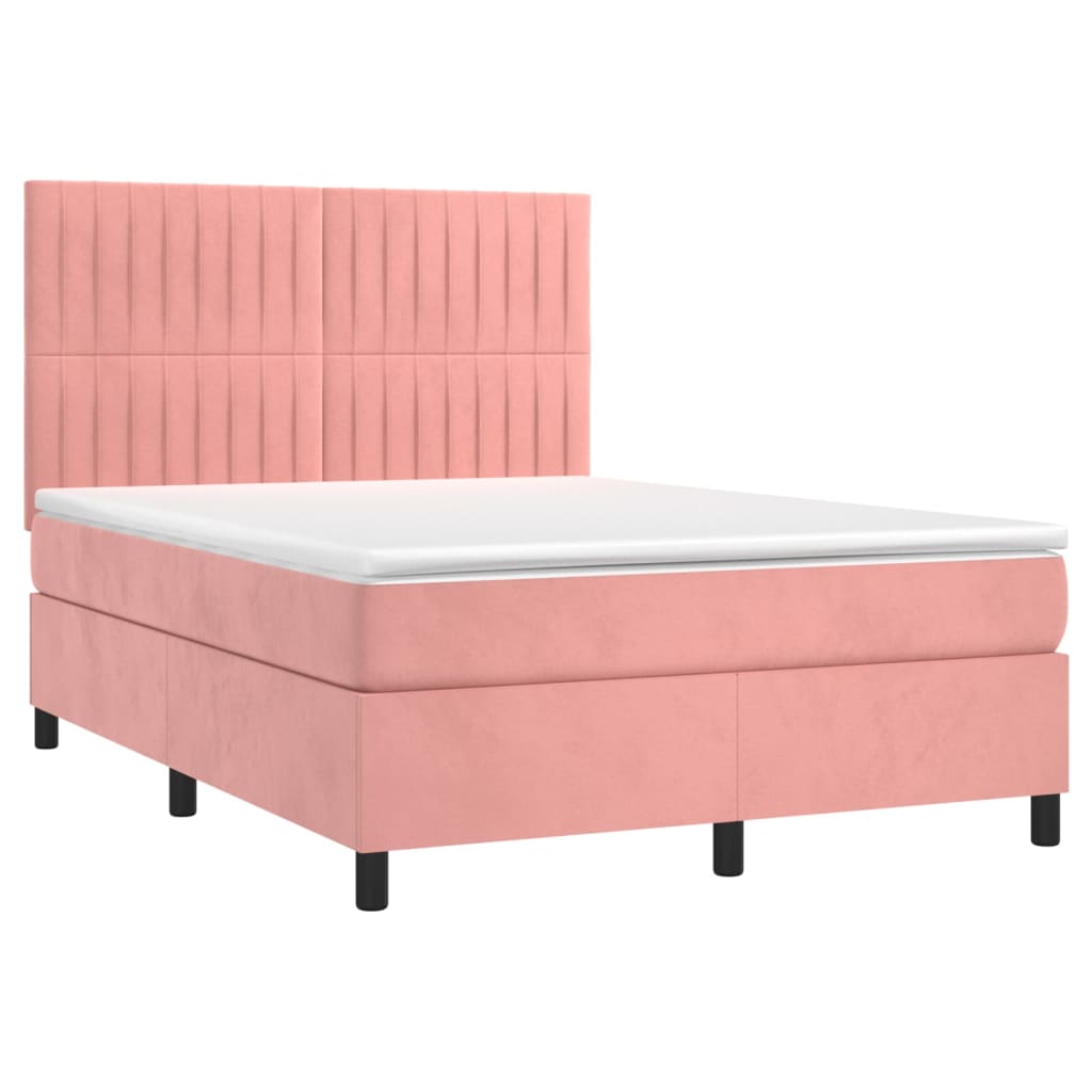 vidaXL Boxspring met matras fluweel roze 140x190 cm afbeelding