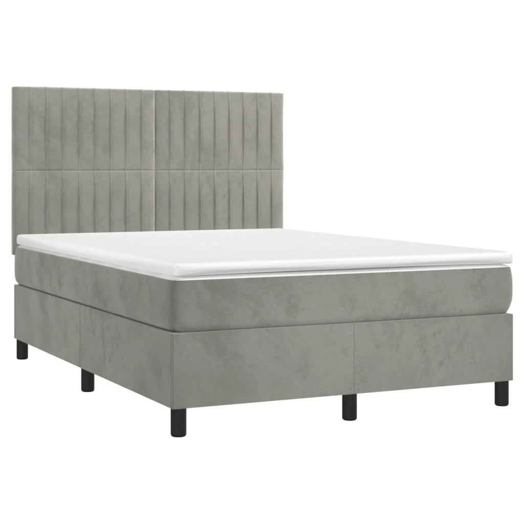 vidaXL Boxspring met matras fluweel lichtgrijs 140x200 cm afbeelding