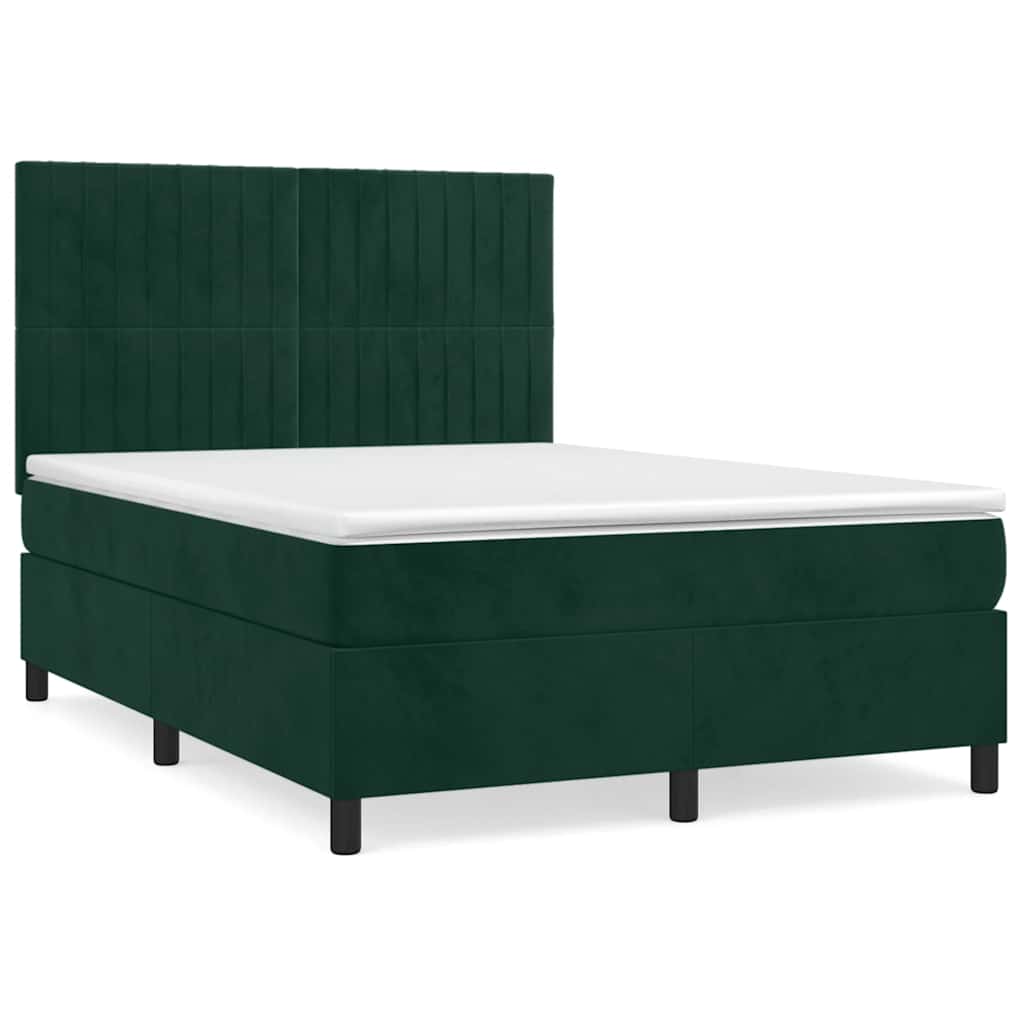 vidaXL Boxspring met matras fluweel donkergroen 140x200 cm groen, foto 3