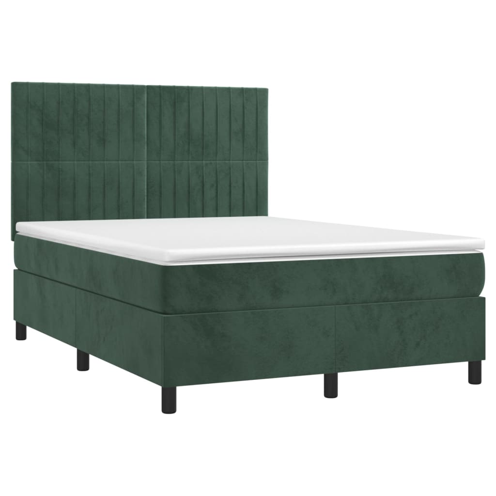 vidaXL Boxspring met matras fluweel donkergroen 140x200 cm afbeelding
