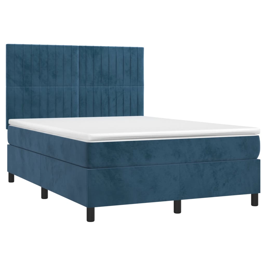 vidaXL Boxspring met matras fluweel donkerblauw 140x200 cm afbeelding