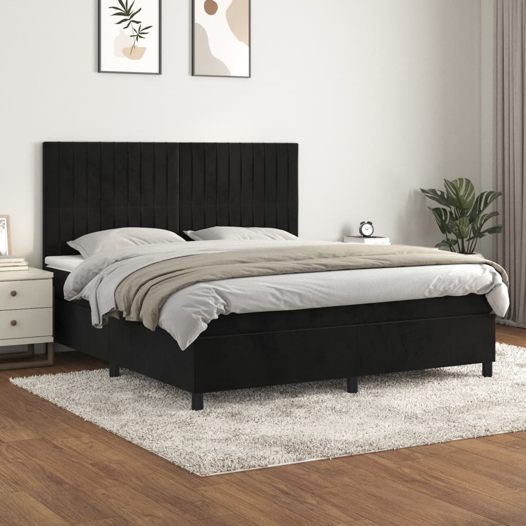 Box spring postel s matrací černá 160x200 cm samet