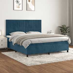 Box spring postel s matrací tmavě modrá 160x200 cm samet - obrázek 1