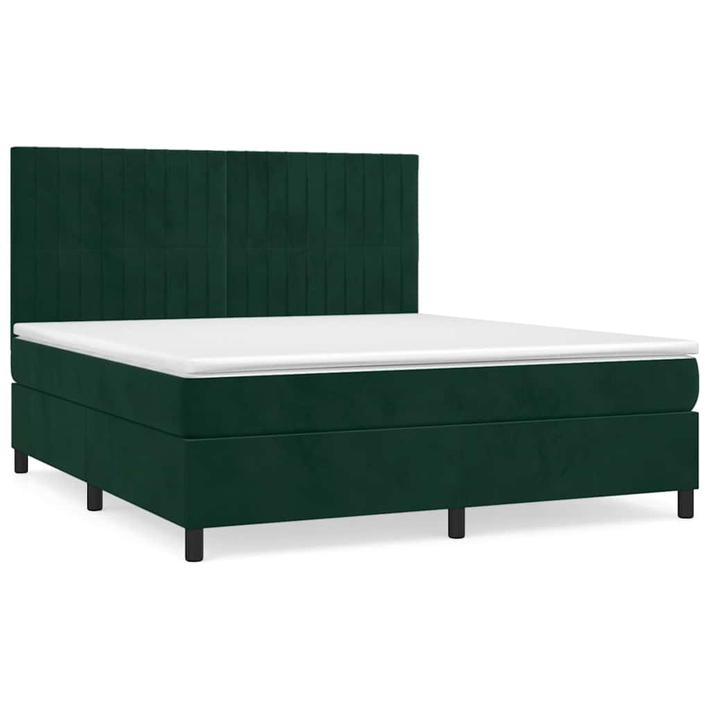 vidaXL Pat box spring cu saltea, verde închis, 180x200 cm, catifea