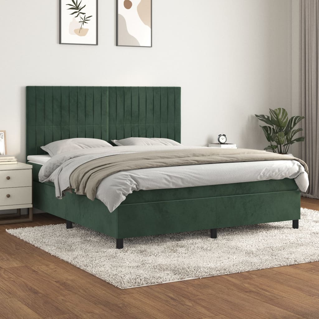 Boxspringbett mit Matratze Dunkelgrün 180×200 cm Samt