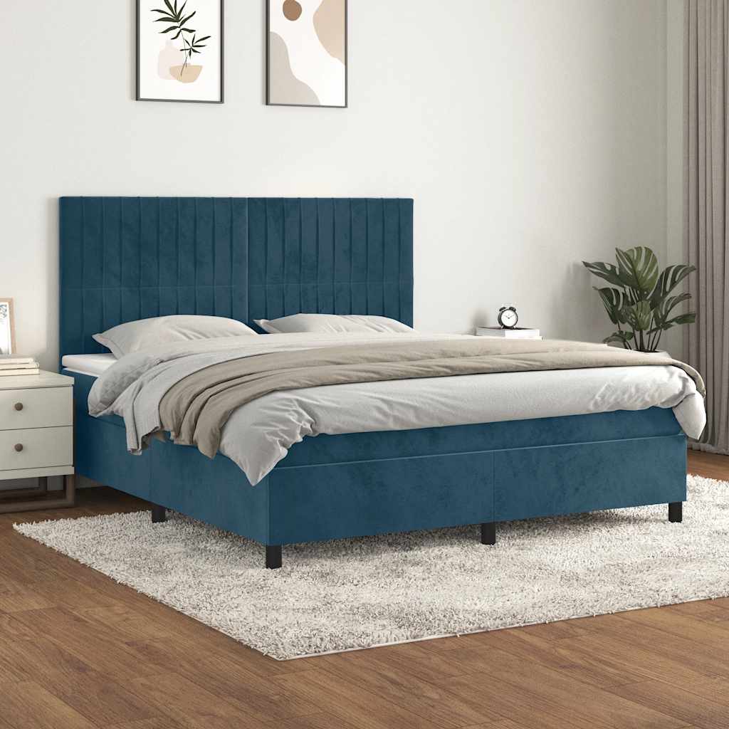 vidaXL Pat box spring cu saltea, albastru închis, 180x200 cm, catifea