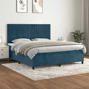 Box spring postelja z vzmetnico temno modra 180x200 cm žamet