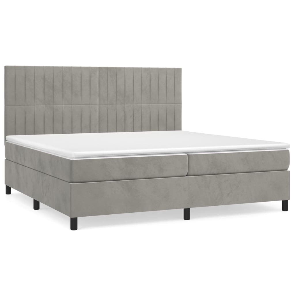 vidaXL Box spring postel s matrací světle šedá 200x200 cm samet