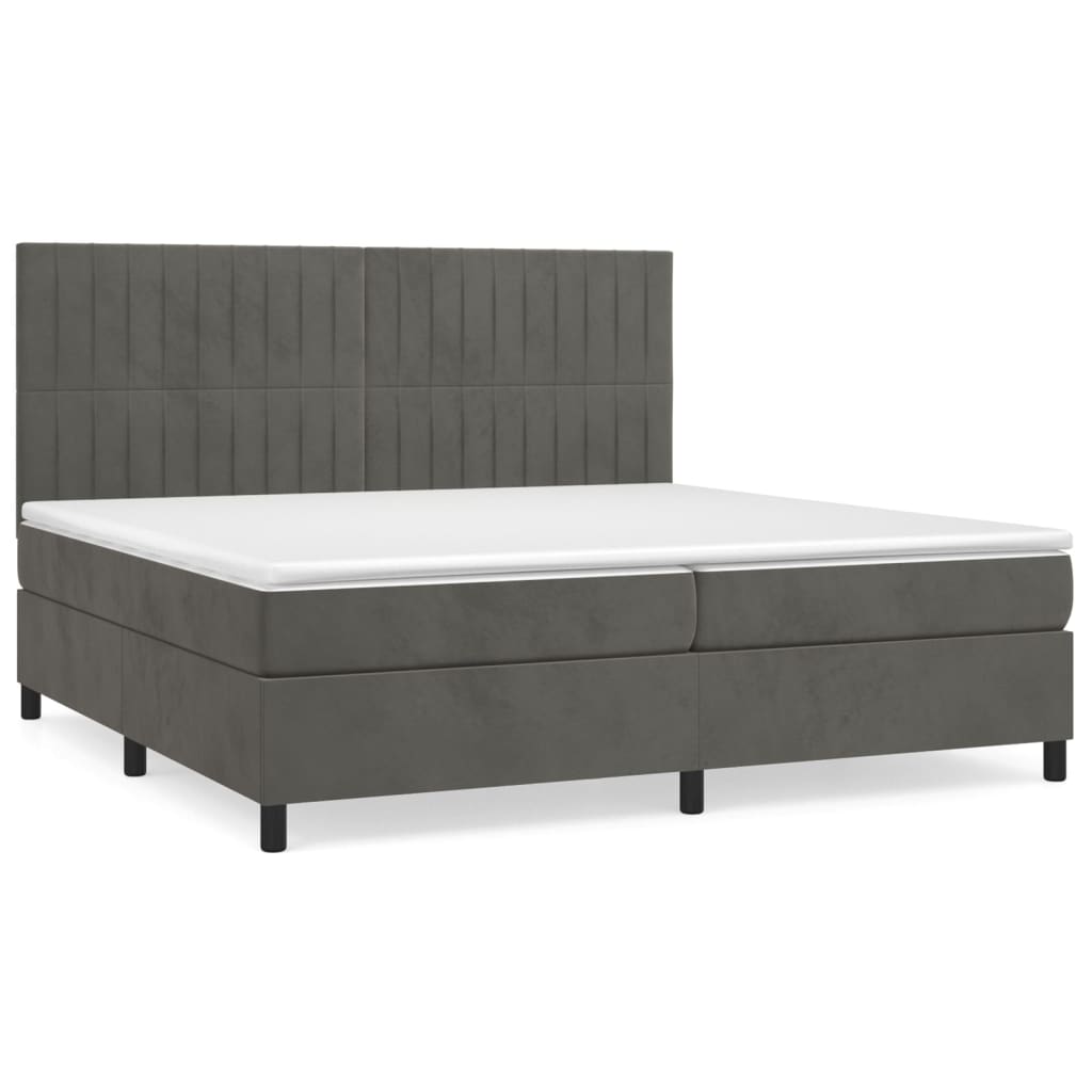 vidaXL Box spring postelja z vzmetnico temno siva 200x200 cm žamet