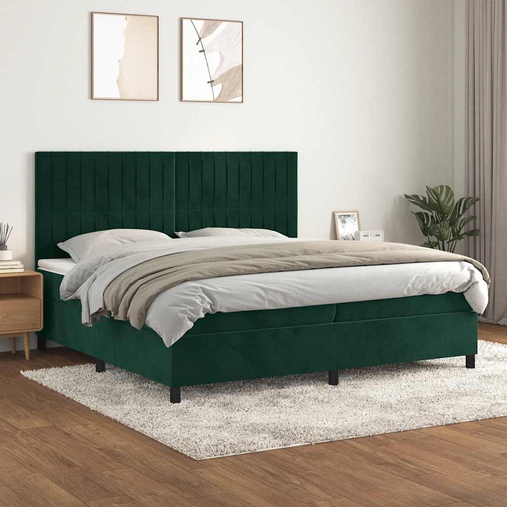 vidaXL Pat box spring cu saltea, verde închis, 200x200 cm, catifea