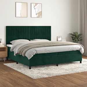 Box spring postel s matrací tmavě zelená 200x200 cm samet - obrázek 1