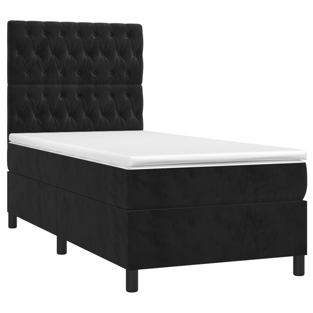 Fekete bársony rugós ágy matraccal 80 x 200 cm 