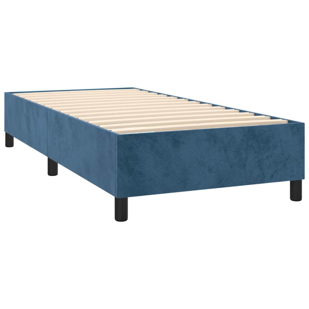 Sötétkék bársony rugós ágy matraccal 80 x 200 cm 