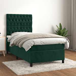Box spring postel s matrací tmavě zelená 90x190 cm samet - obrázek 1