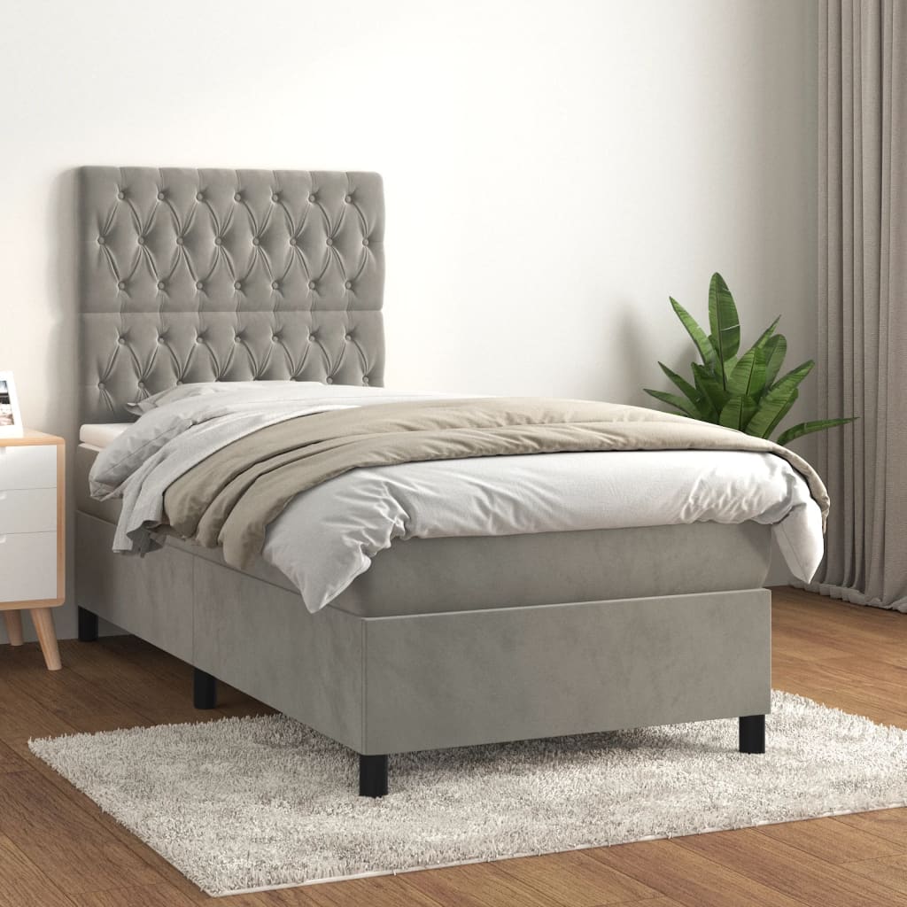 Box spring postel s matrací světle šedá 100x200 cm samet