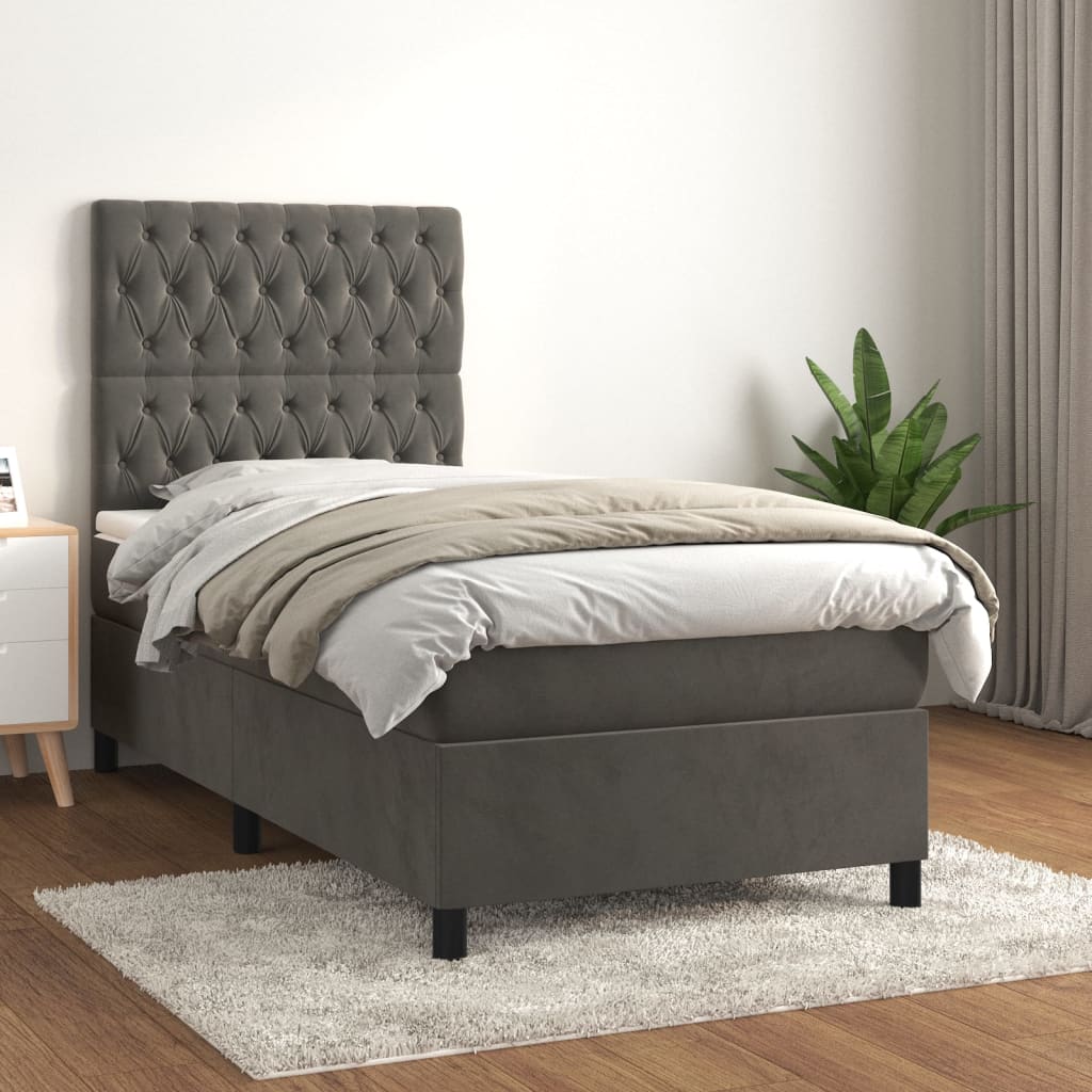 Lit à sommier tapissier avec matelas Gris foncé 100x200 cm