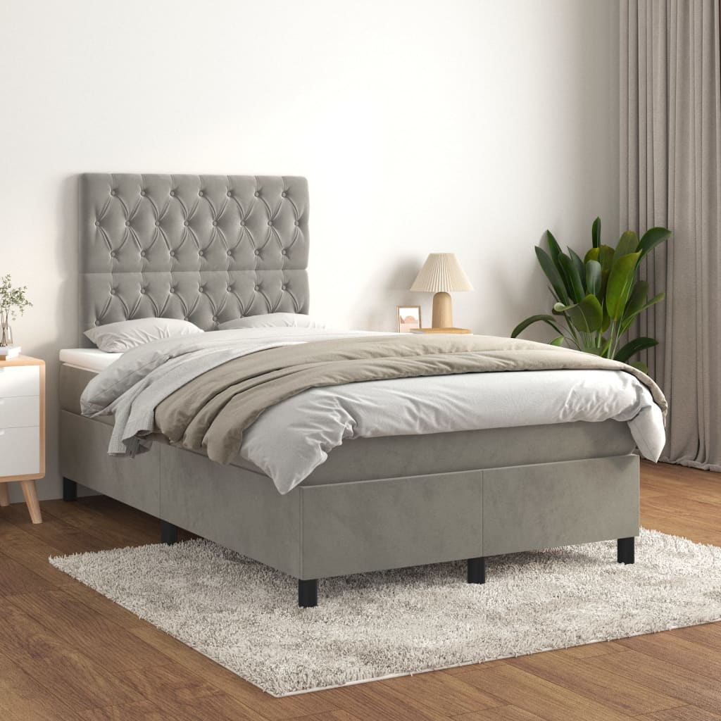 Box spring postel s matrací světle šedá 120 x 200 cm samet