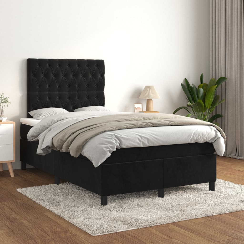 vidaXL Pat box spring cu saltea, negru, 120x200 cm, catifea