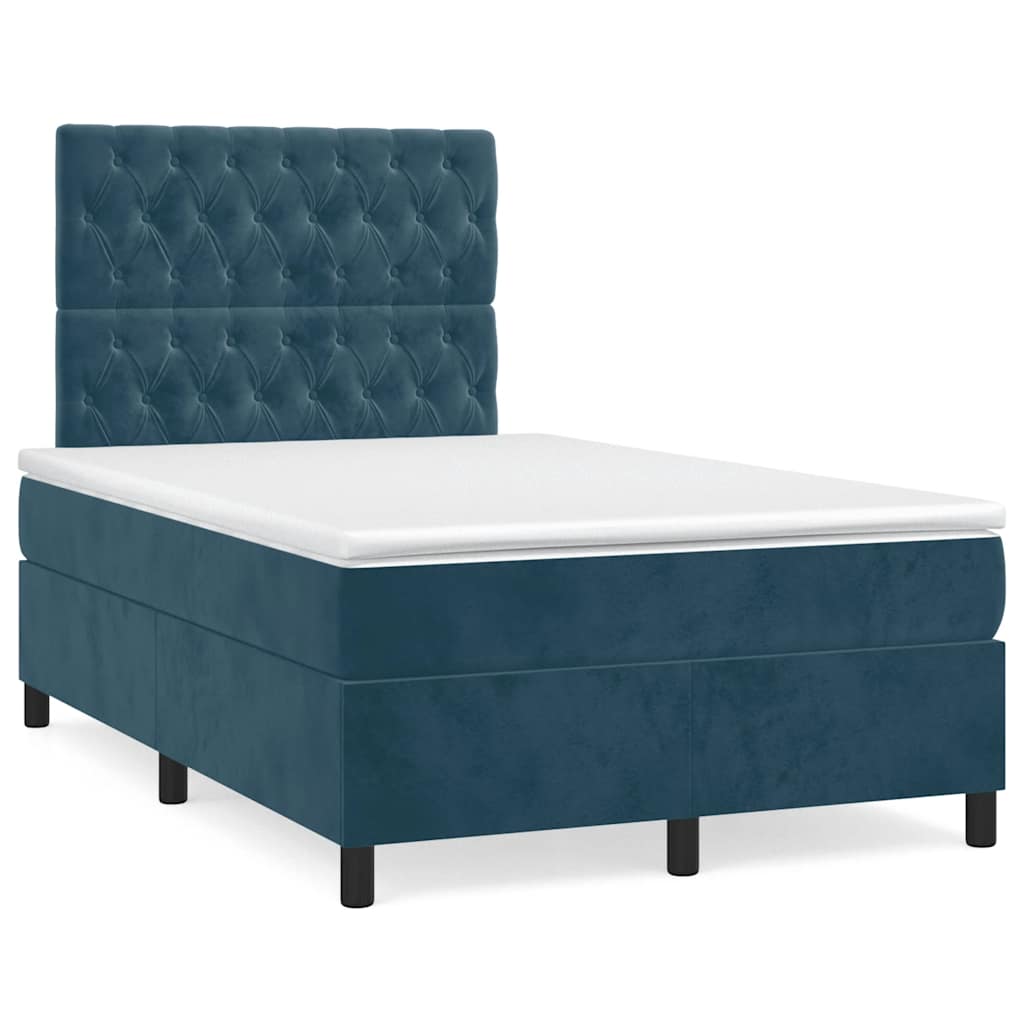 vidaXL Box spring postel s matrací tmavě modrá 120 x 200 cm samet
