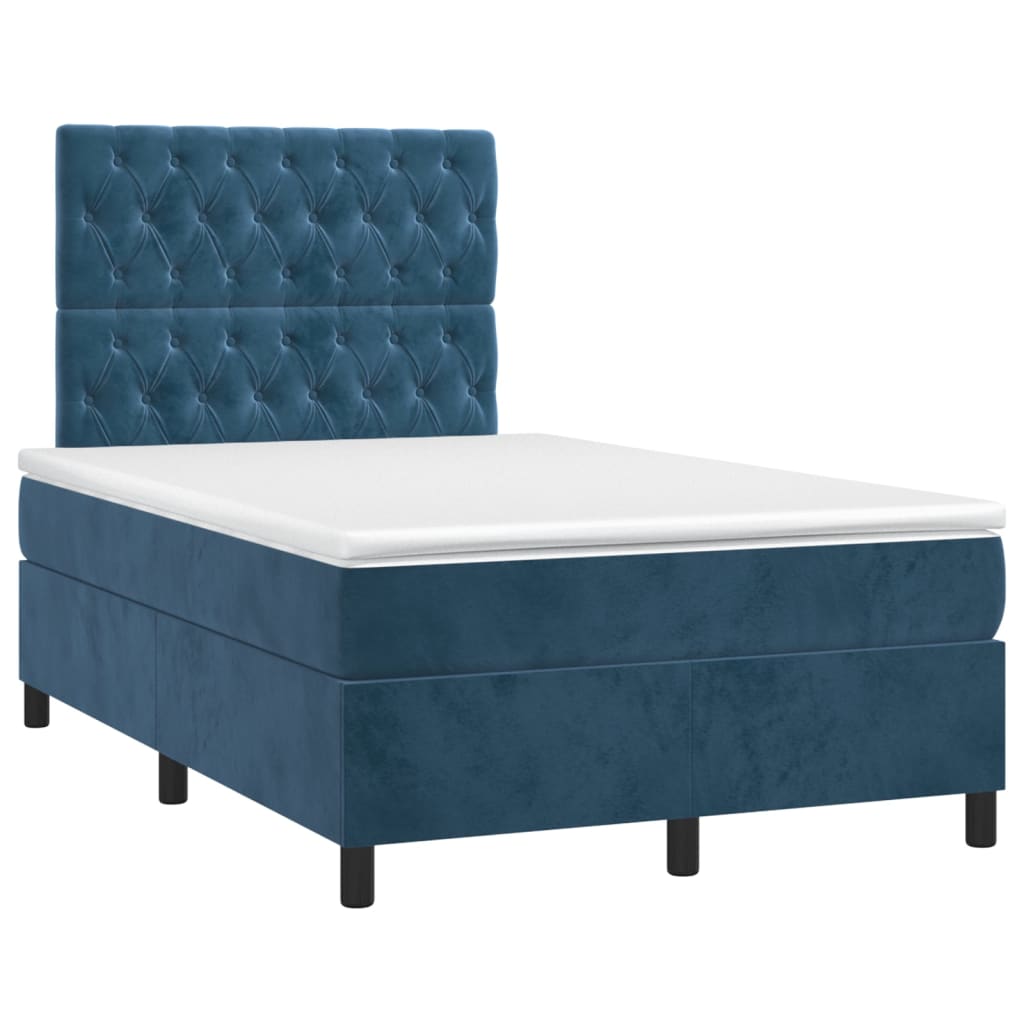 vidaXL Boxspring met matras fluweel donkerblauw 120x200 cm afbeelding