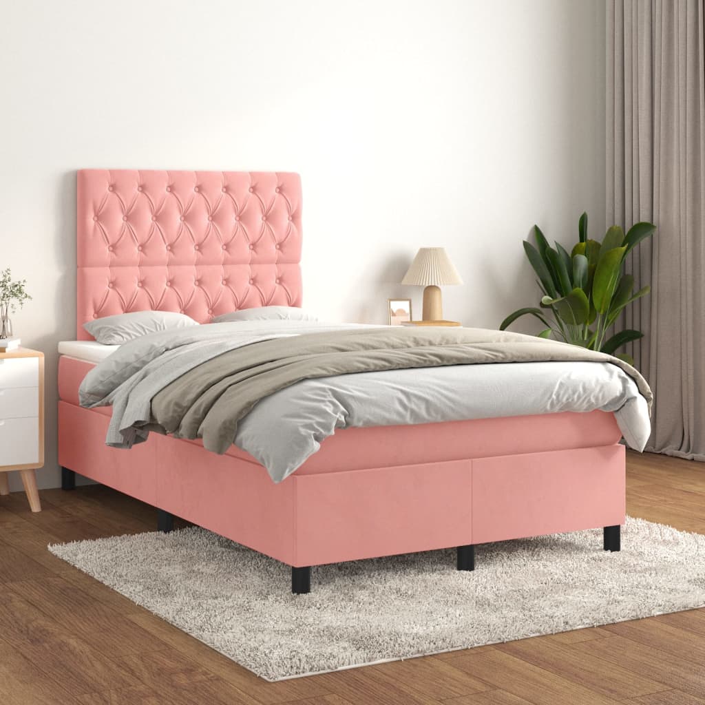 vidaXL Boxspringbett mit Matratze Rosa 120x200 cm Samt