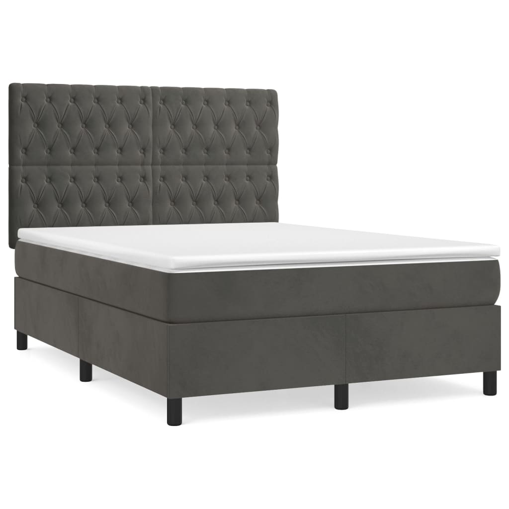 Thumbnail - vidaXL Boxspringbett mit Matratze Dunkelgrau 140x190 cm Samt