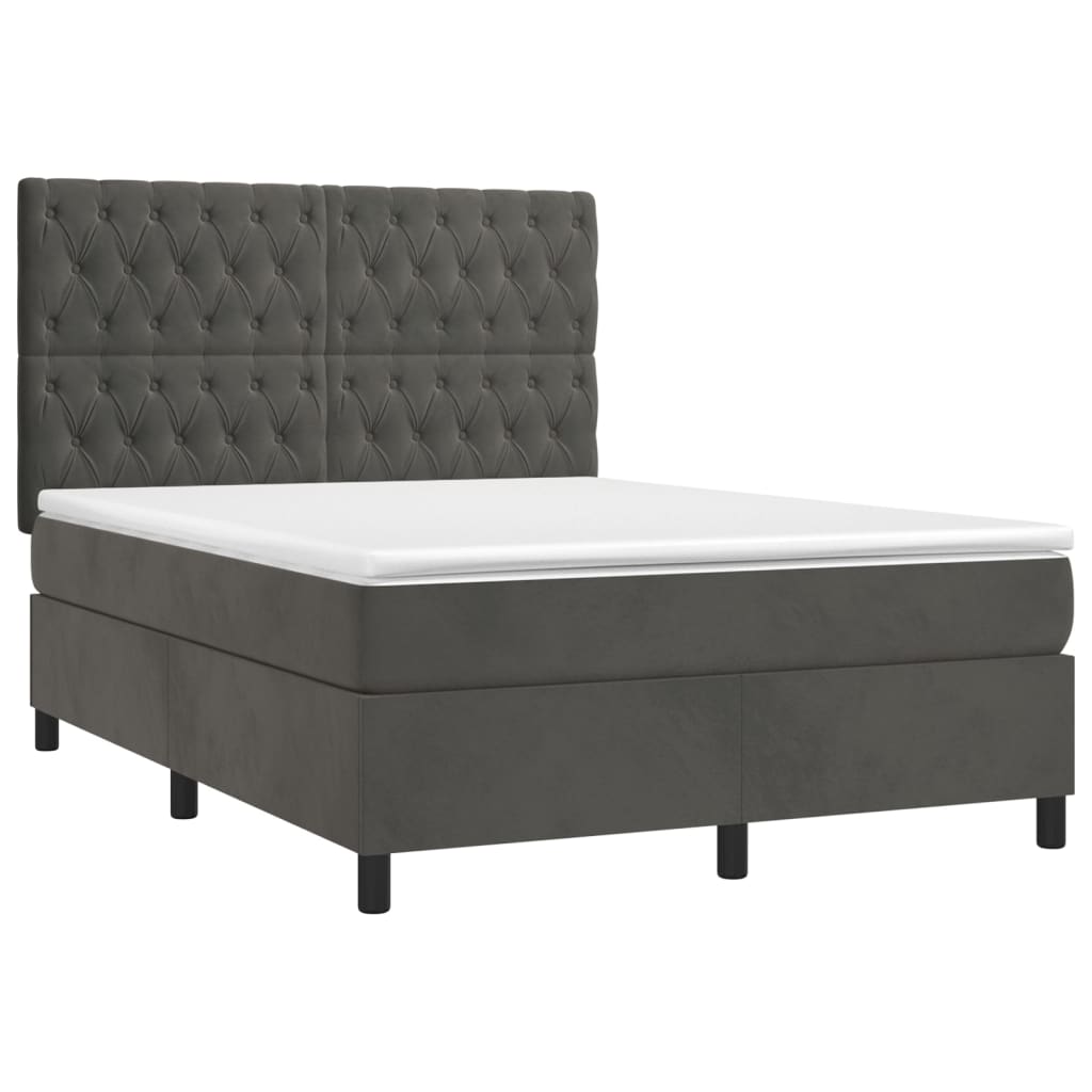 vidaXL Boxspring met matras fluweel donkergrijs 140x190 cm afbeelding