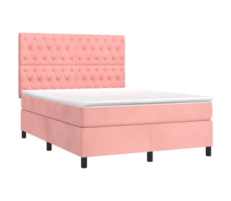 vidaXL Boxspringbett mit Matratze Rosa 140x190 cm Samt