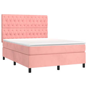 vidaXL Boxspringbett mit Matratze Rosa 140x190 cm Samt