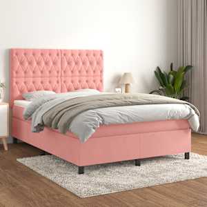 Box spring postel s matrací růžová 140x190 cm samet - obrázek 1