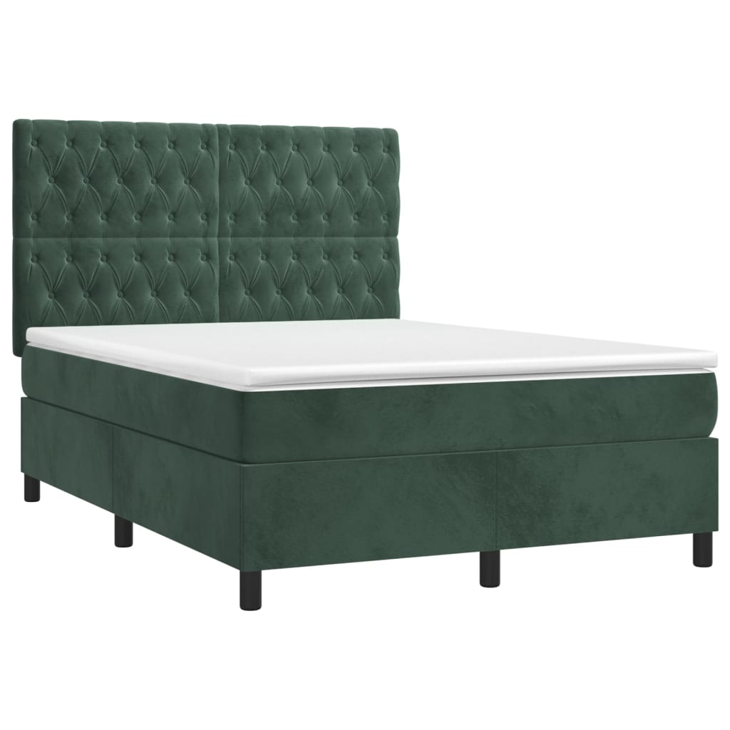 Thumbnail - vidaXL Boxspringbett mit Matratze Dunkelgrün 140x200 cm Samt