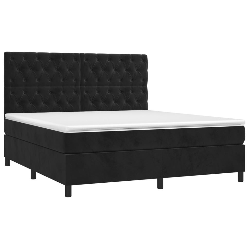 Fekete bársony rugós ágy matraccal 160x200 cm 