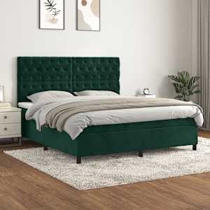 Box spring postel s matrací tmavě zelená 160x200 cm samet - obrázek 1