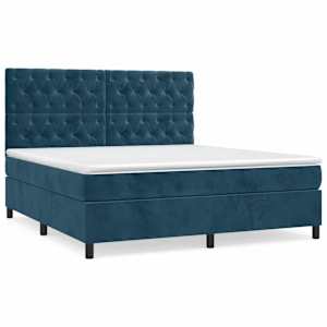Box spring postel s matrací tmavě modrá 160x200 cm samet - obrázek 2