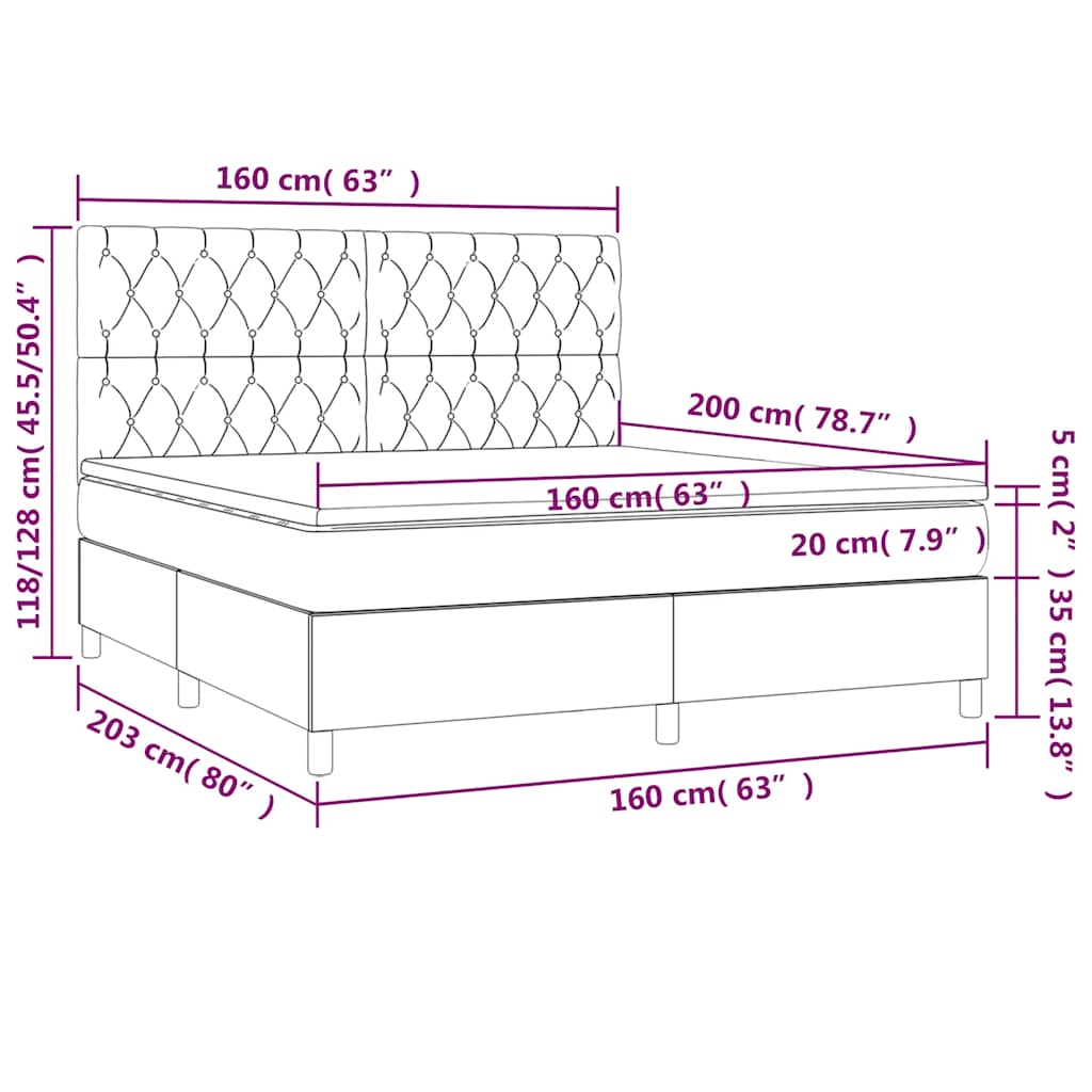 Box spring postel s matrací tmavě modrá 160x200 cm samet - obrázek 7