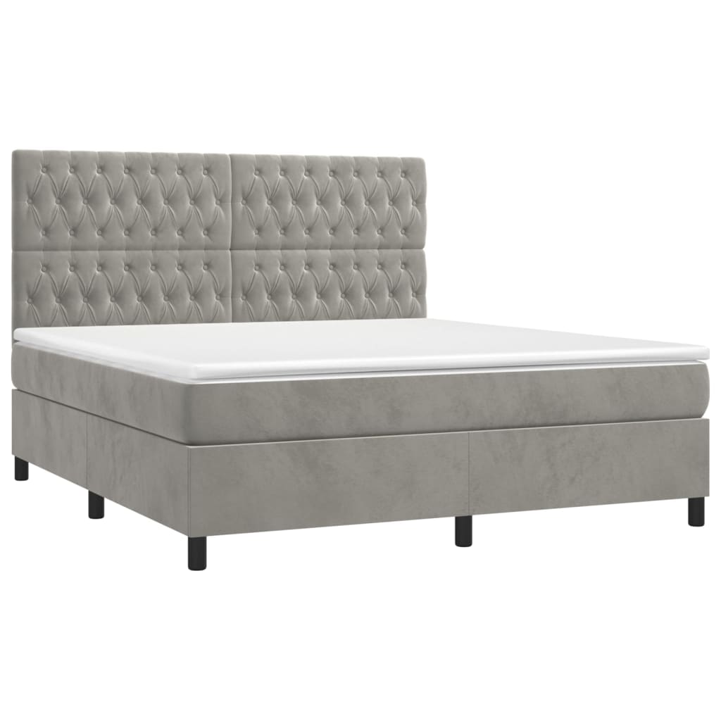 vidaXL Boxspring met matras fluweel lichtgrijs 180x200 cm afbeelding