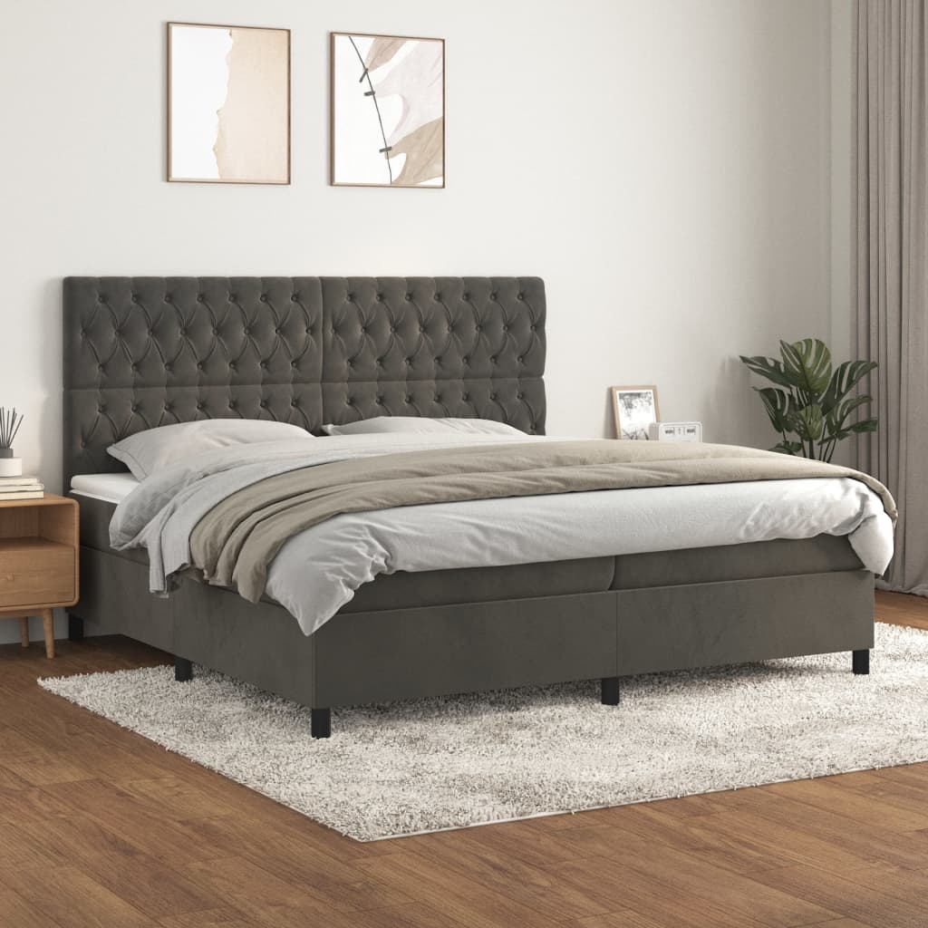 Lit à sommier tapissier et matelas Gris foncé 200x200cm Velours