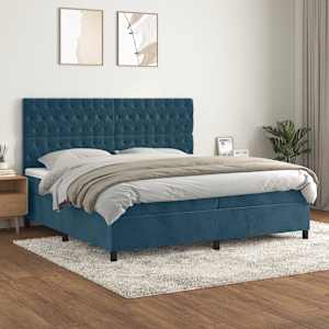 Box spring postel s matrací tmavě modrá 200x200 cm samet - obrázek 1