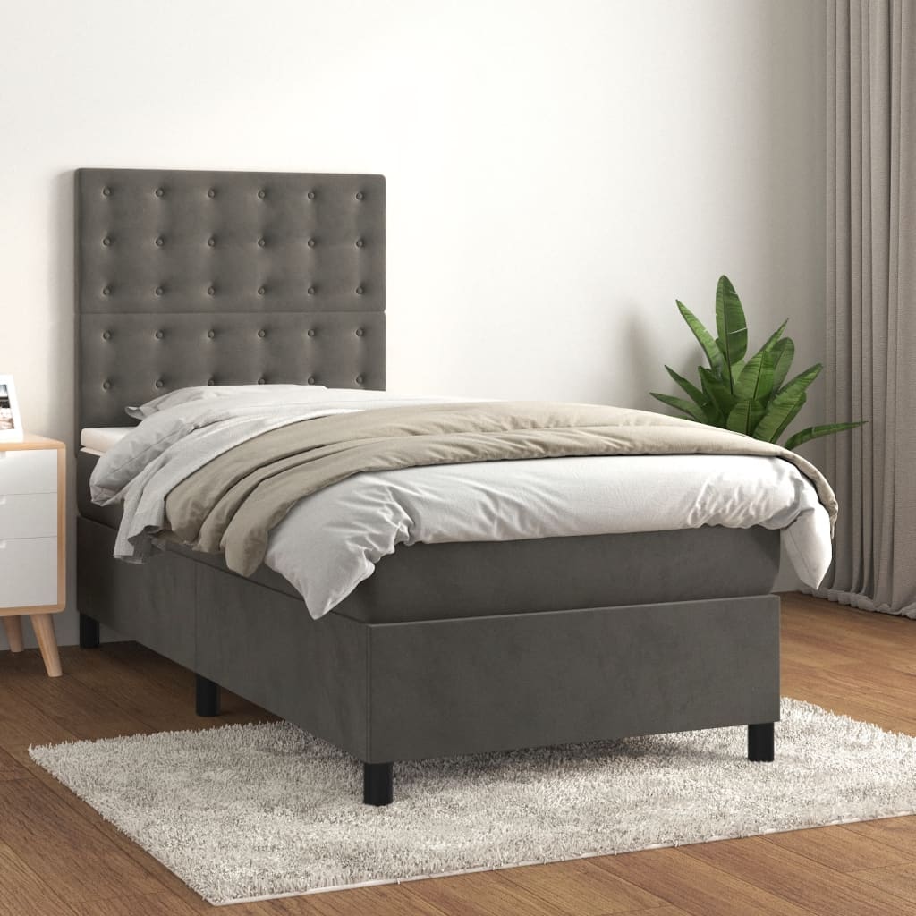 Box spring postel s matrací tmavě šedá 80 x 200 cm samet