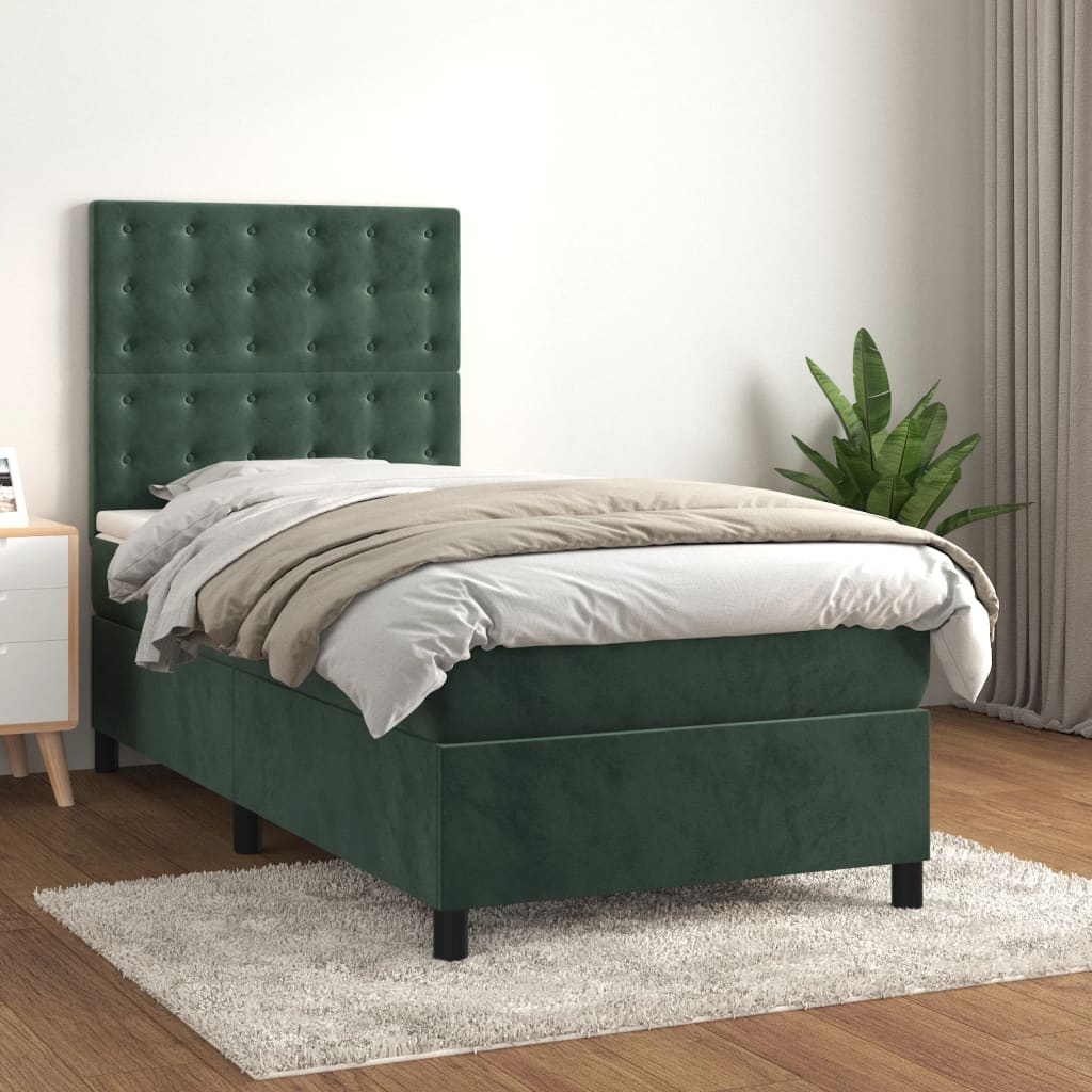 vidaXL Pat box spring cu saltea, verde închis, 80x200 cm, catifea