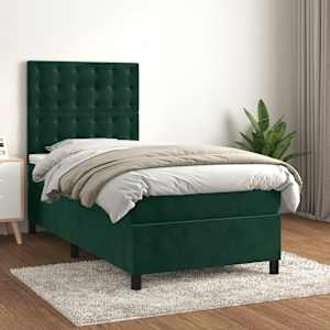 Box spring postel s matrací tmavě zelená 80 x 200 cm samet - obrázek 1