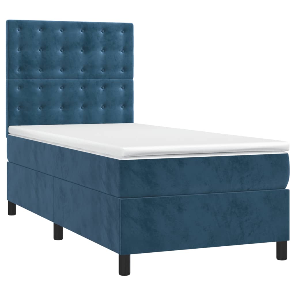 vidaXL Boxspring met matras fluweel donkerblauw 80x200 cm afbeelding