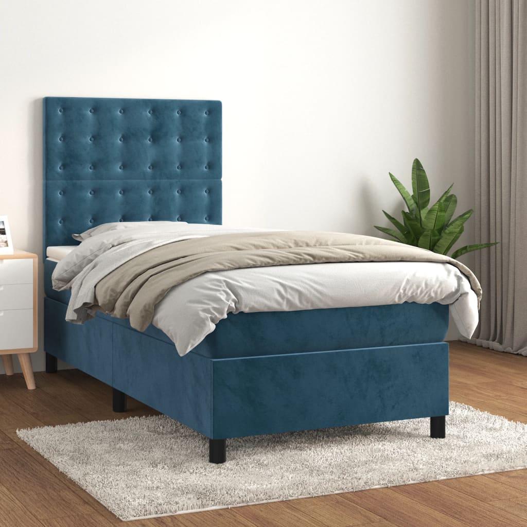 Box spring postel s matrací tmavě modrá 80 x 200 cm samet